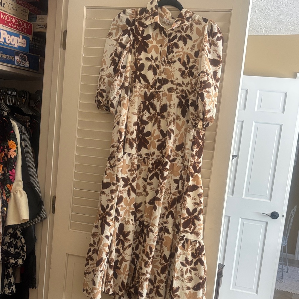 TCEC Cream and Brown Floral Tiered Maxi Dress